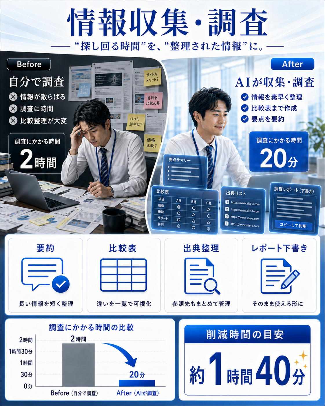 情報収集・調査：2時間→20分