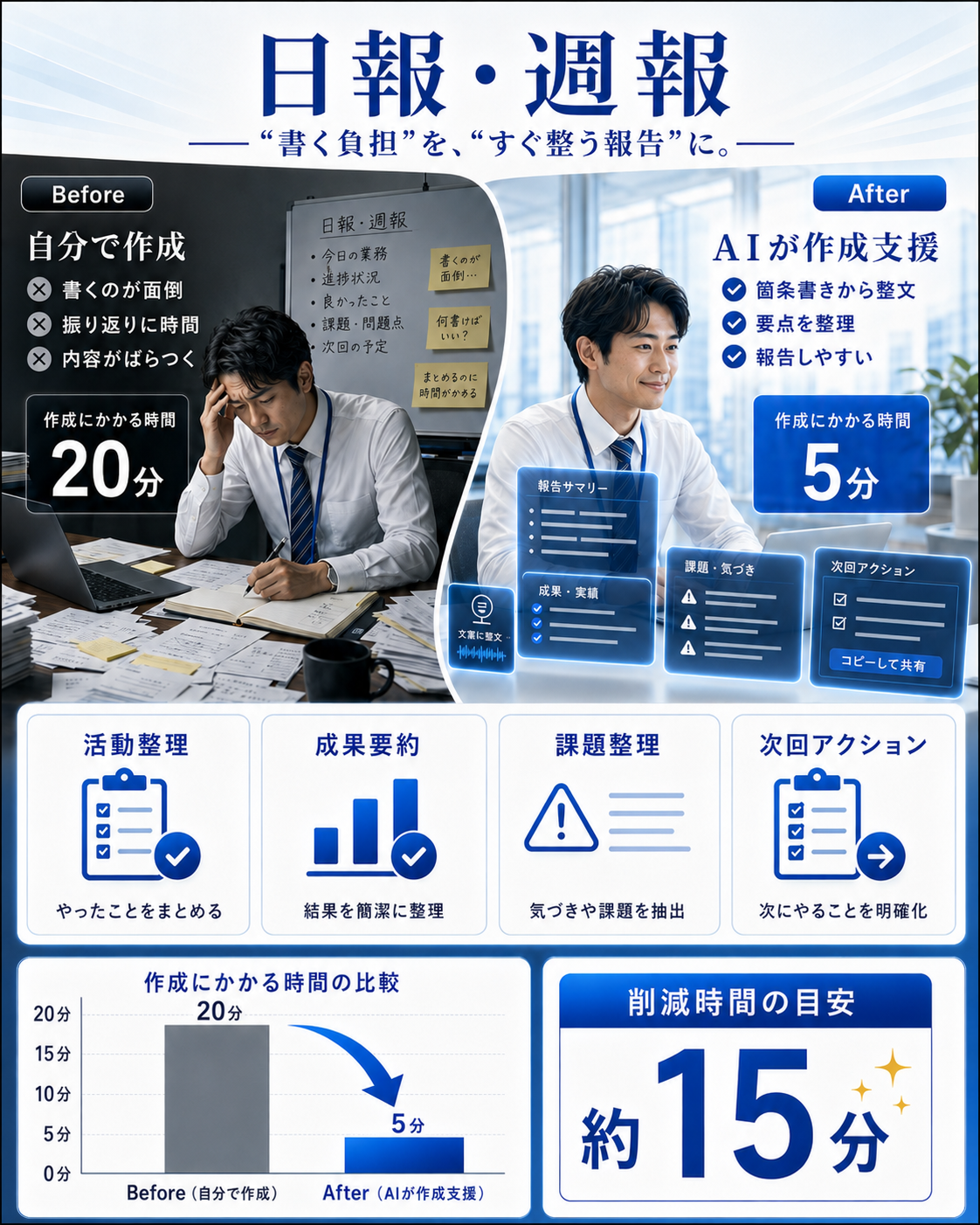 日報・週報：20分→5分