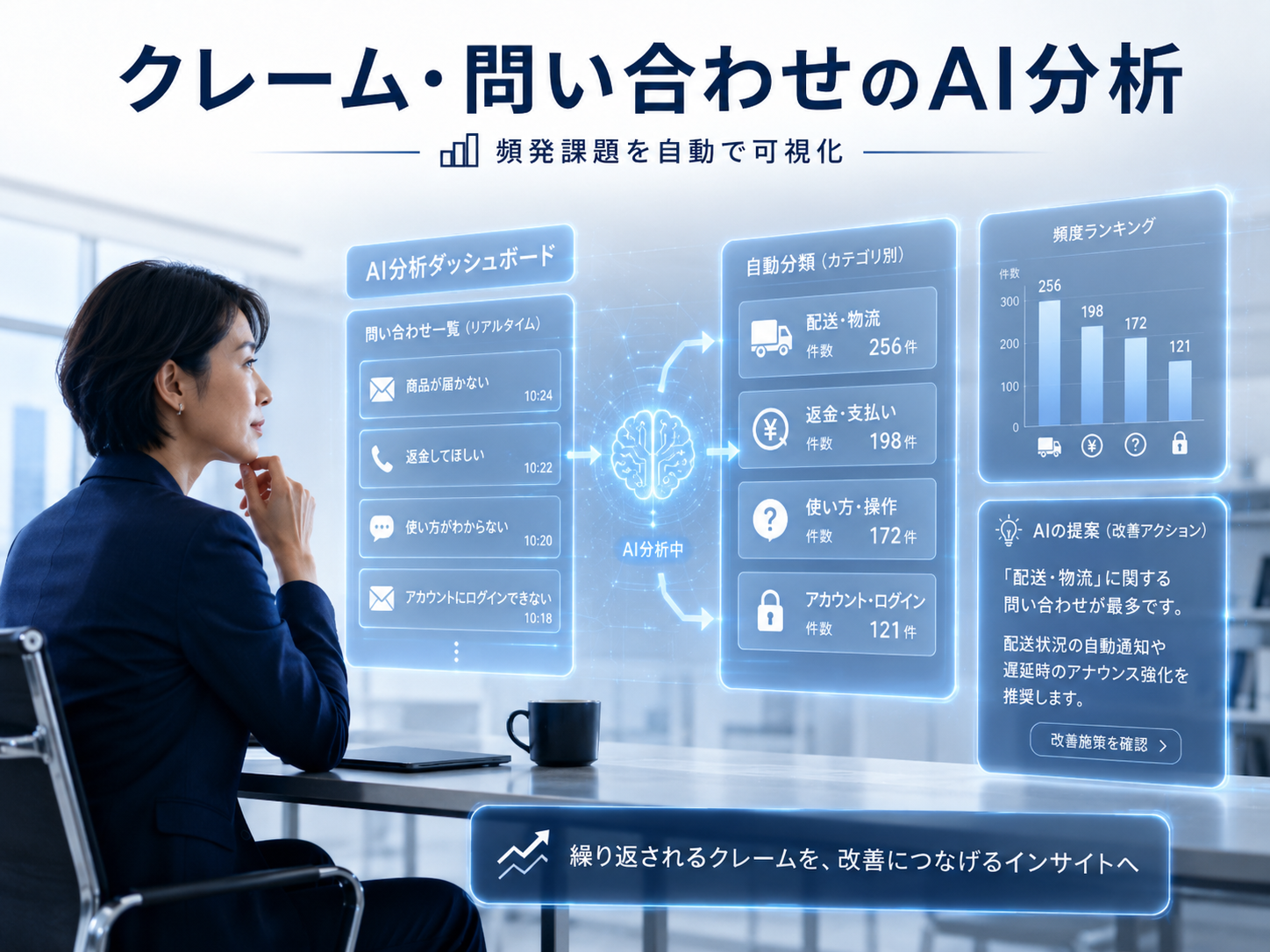 クレーム・問い合わせのAI分析のイメージ