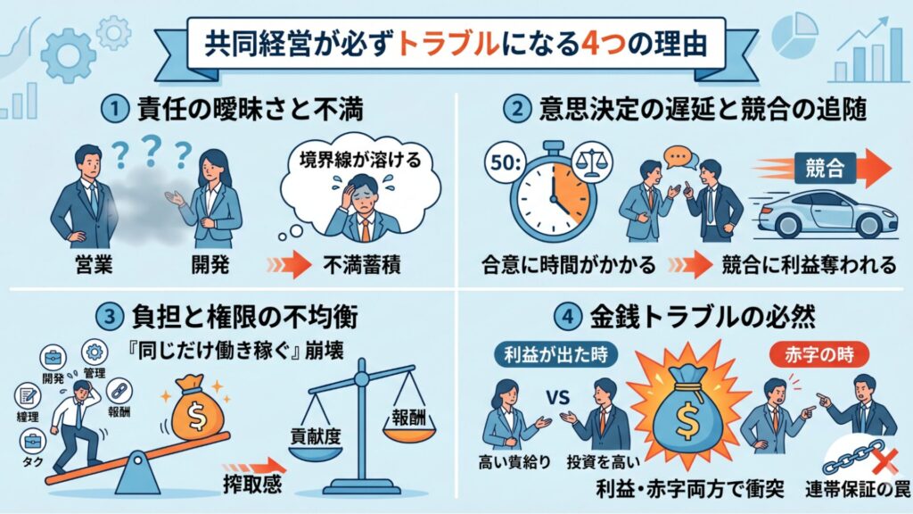 共同経営が必ずと言っていいほどトラブルになる4つの理由
