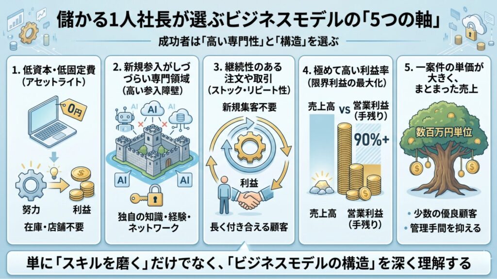 儲かる1人社長が選ぶビジネスモデルの「5つの軸」