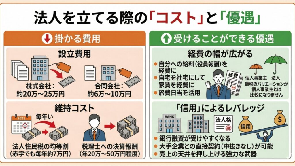 法人化する際の「コスト」と「優遇」