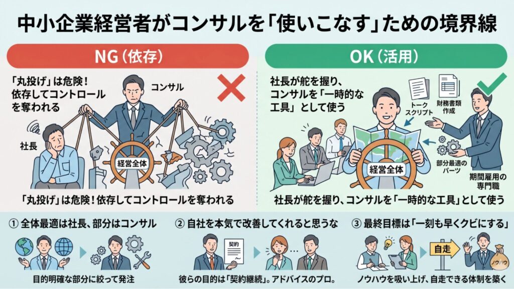 中小企業の経営者はコンサルに頼るな!「使いこなす」ための境界線