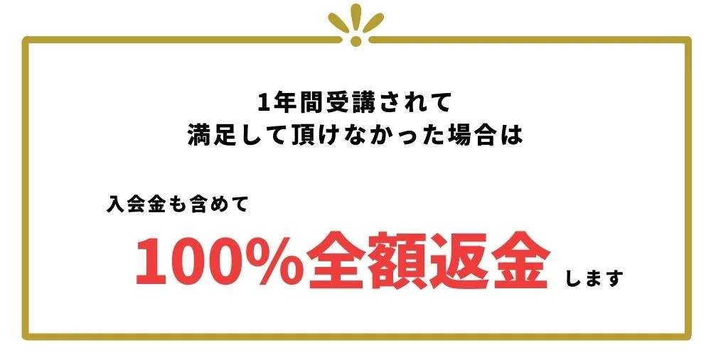1年間受講して満足いただけなければ、入会金も含めて100%全額返金します